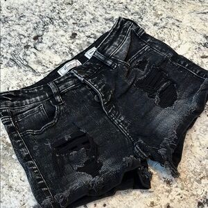 Kancan Women's Black Distressed Denim Shorts